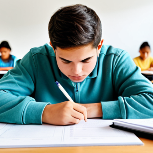 Overcoming Exam Anxiety**

"A student calmly taking a standardized test in a bright, clean classroom, fully clothed in casual attire, appropriate content, safe for work, perfect anatomy, natural proportions, studying concept, focus on the student's calm expression, family-friendly, professional illustration."

**