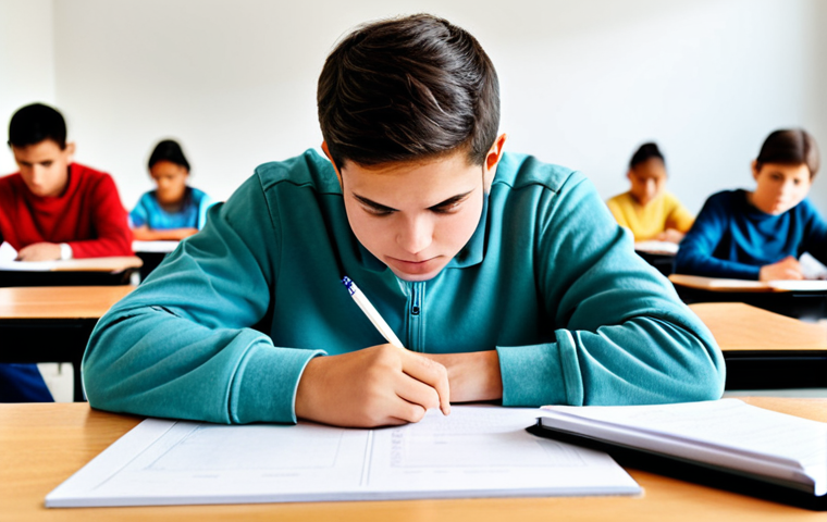 Overcoming Exam Anxiety**

"A student calmly taking a standardized test in a bright, clean classroom, fully clothed in casual attire, appropriate content, safe for work, perfect anatomy, natural proportions, studying concept, focus on the student's calm expression, family-friendly, professional illustration."

**