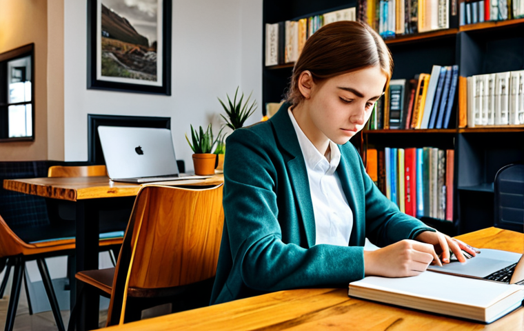 **

A focused student surrounded by study materials (books, notes, laptop) in a cozy cafe. They are fully clothed in comfortable, modest attire. The scene emphasizes concentration and a personalized study environment. Safe for work, appropriate content, professional, perfect anatomy, natural proportions.

**