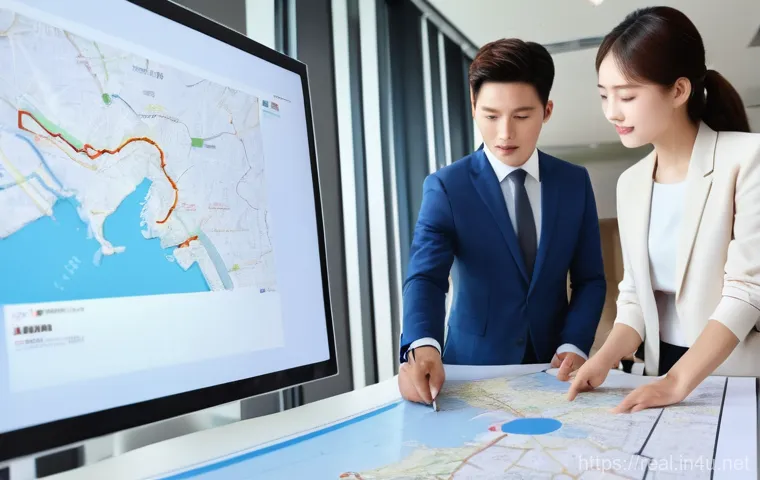 공인중개사와 부동산 관련 정책 변화 대응 방법 - A dynamic, modern cityscape at dusk, with abstract digital lines and graphs overlaying the buildings...